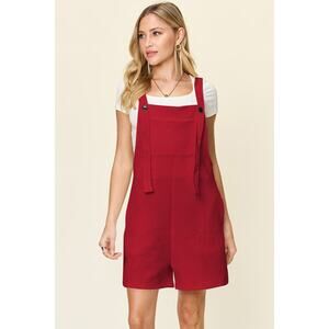 DOUBLE TAKE Red Textured Shortie Romper Overalls Pockets NEW Misses Plus